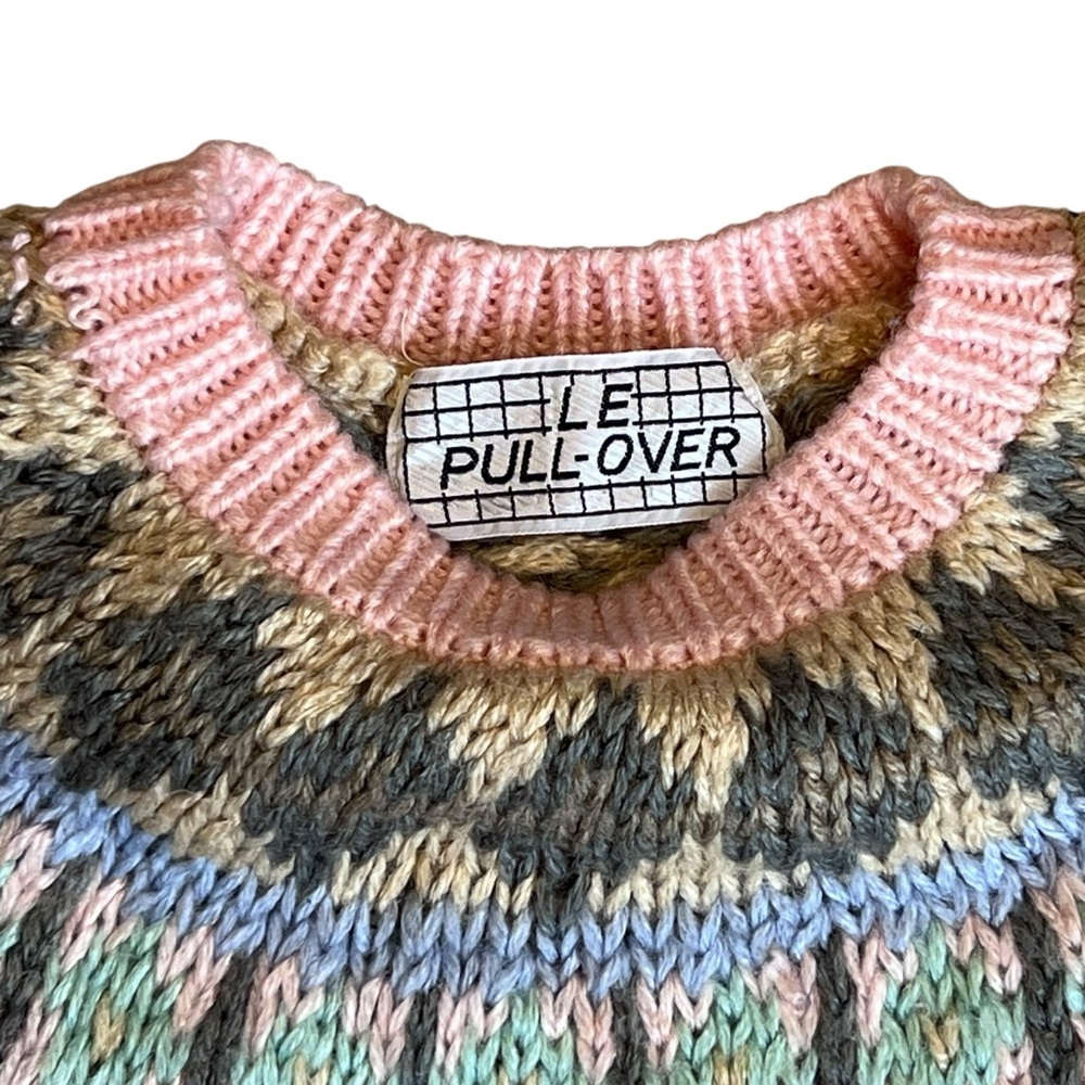 Le Pull-Over 80s Vintage Women’s Sz S Pink Fair Isle Sweater Pullover Crewneck - Picture 3 of 12